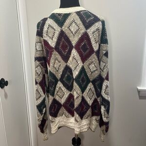 Vintage Shenandoah Grandpa Sweater USA Made Cotton Diamond Pattern Size Large